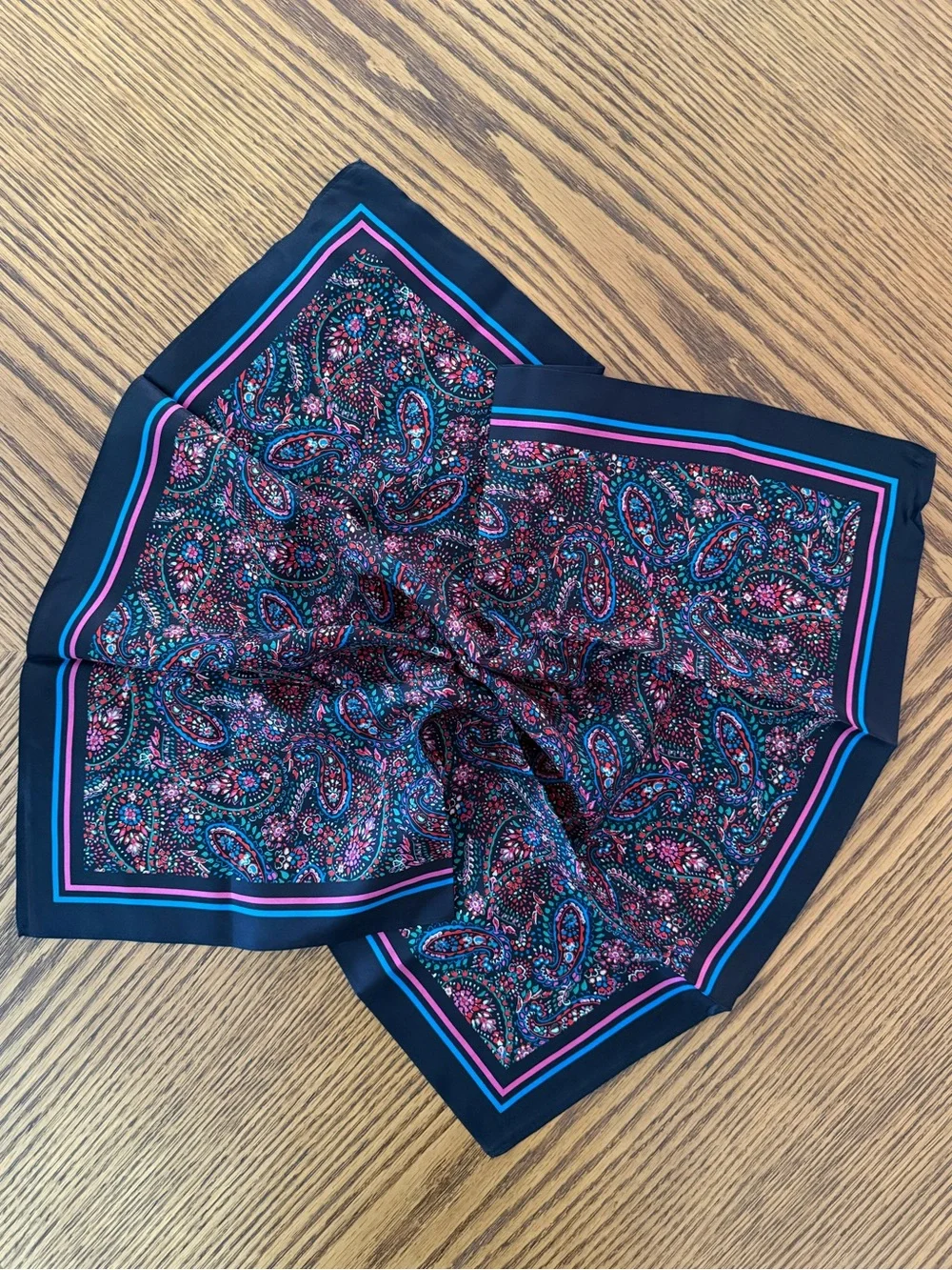 LOFT Silk Scarf - Black, Pink, & Blue Paisley
